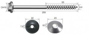 Haste Telha + Porca + Arruelas 5/16 x 250 R55 Inox-316 -10 peas